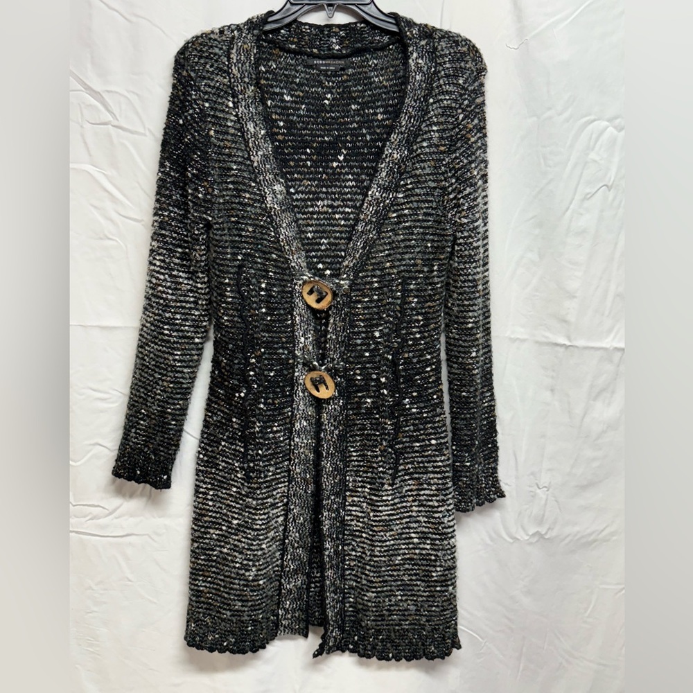 BCBGMaxAzria Women's Black and Gray Cardigan W/Chunky Buttons